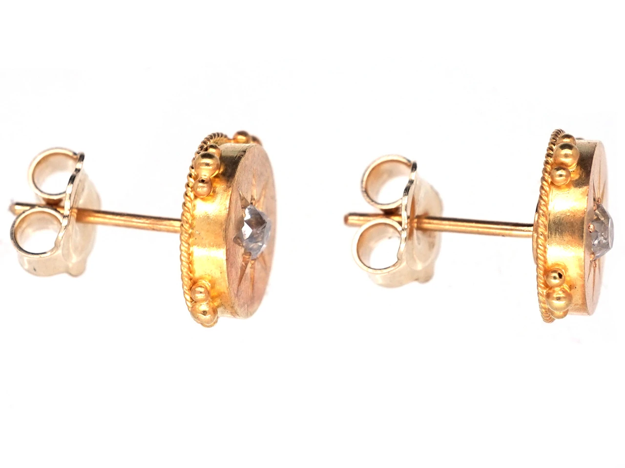 Victorian 15ct Gold & Diamond Round Earrings 4 Victorian 15ct Gold & Diamond Round Earrings - Image 2