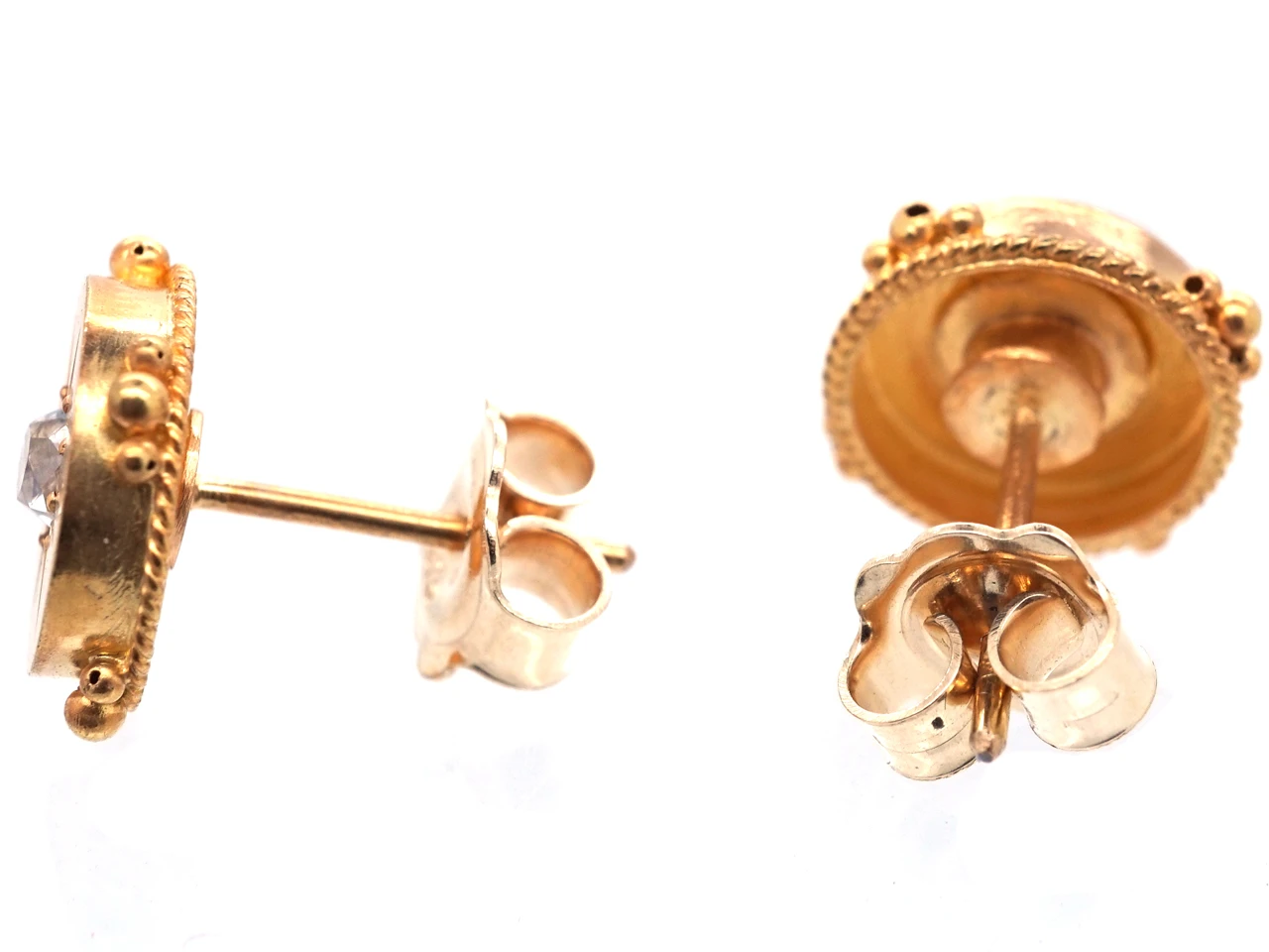 Victorian 15ct Gold & Diamond Round Earrings 5 Victorian 15ct Gold & Diamond Round Earrings - Image 3