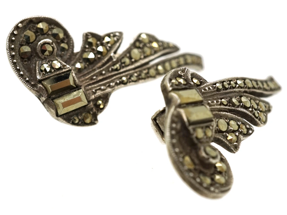 Silver & Marcasite Clip On Earrings 4 Silver & Marcasite Clip On Earrings - Image 2