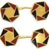 French Art Deco 18ct Gold, Red & Black Enamel Octagonal Cufflinks -Antique Jewellery Company DSC00204