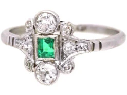 Edwardian 18ct White Gold & Platinum, Emerald & Diamond Ring -Antique Jewellery Company DSC00209
