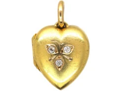 Edwardian 15ct Gold Heart Shaped Locket Set With Three Diamonds