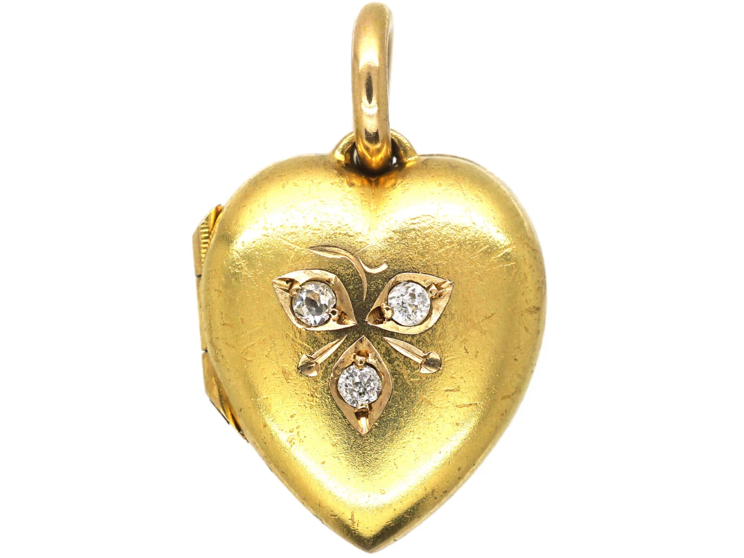 Edwardian 15ct Gold Heart Shaped Locket Set With Three Diamonds 3 Edwardian 15ct Gold Heart Shaped Locket Set With Three Diamonds