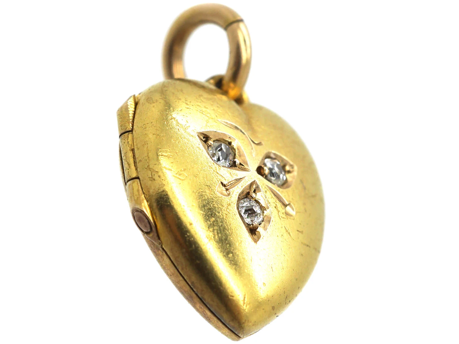 Edwardian 15ct Gold Heart Shaped Locket Set With Three Diamonds 5 Edwardian 15ct Gold Heart Shaped Locket Set With Three Diamonds - Image 3