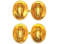 Victorian 18ct Gold Cufflinks Of Owls