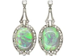 Art Deco Platinum, Opal & Diamond Drop Earrings