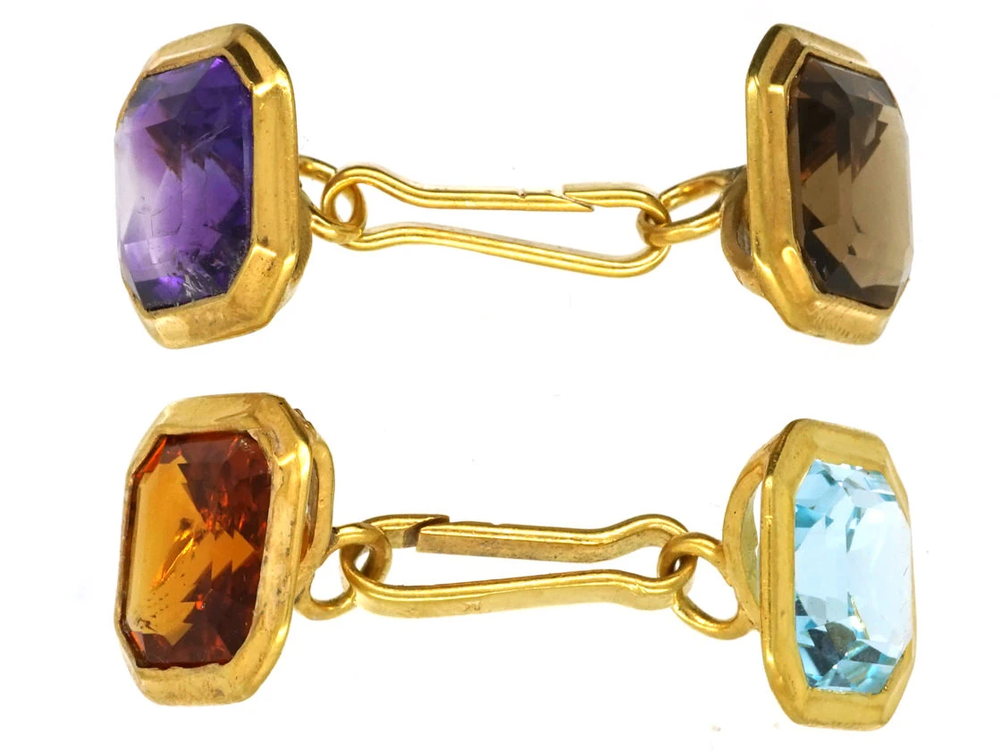 Art Deco 14ct Gold Multi Stone Cufflinks 4 Art Deco 14ct Gold Multi Stone Cufflinks - Image 2
