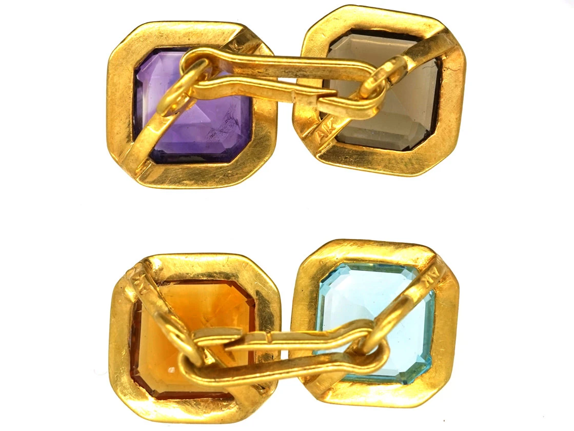 Art Deco 14ct Gold Multi Stone Cufflinks 7 Art Deco 14ct Gold Multi Stone Cufflinks - Image 5