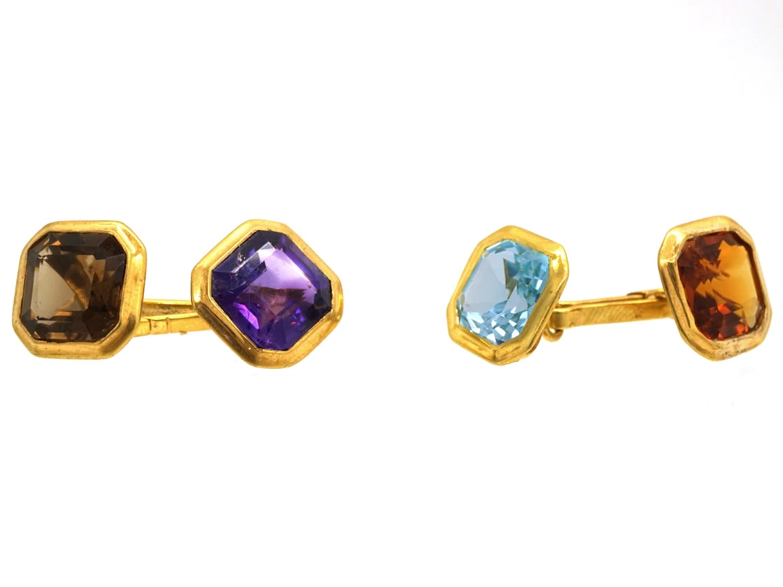 Art Deco 14ct Gold Multi Stone Cufflinks 5 Art Deco 14ct Gold Multi Stone Cufflinks - Image 3