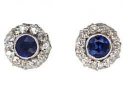 Art Deco Platinum, Sapphire & Diamond Cluster Earrings