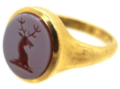 18ct Gold & Carnelian Signet Ring With Stag Intaglio -Antique Jewellery Company DSC00403 1