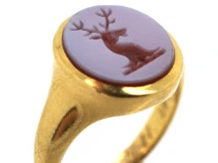 18ct Gold & Carnelian Signet Ring With Stag Intaglio -Antique Jewellery Company DSC00411