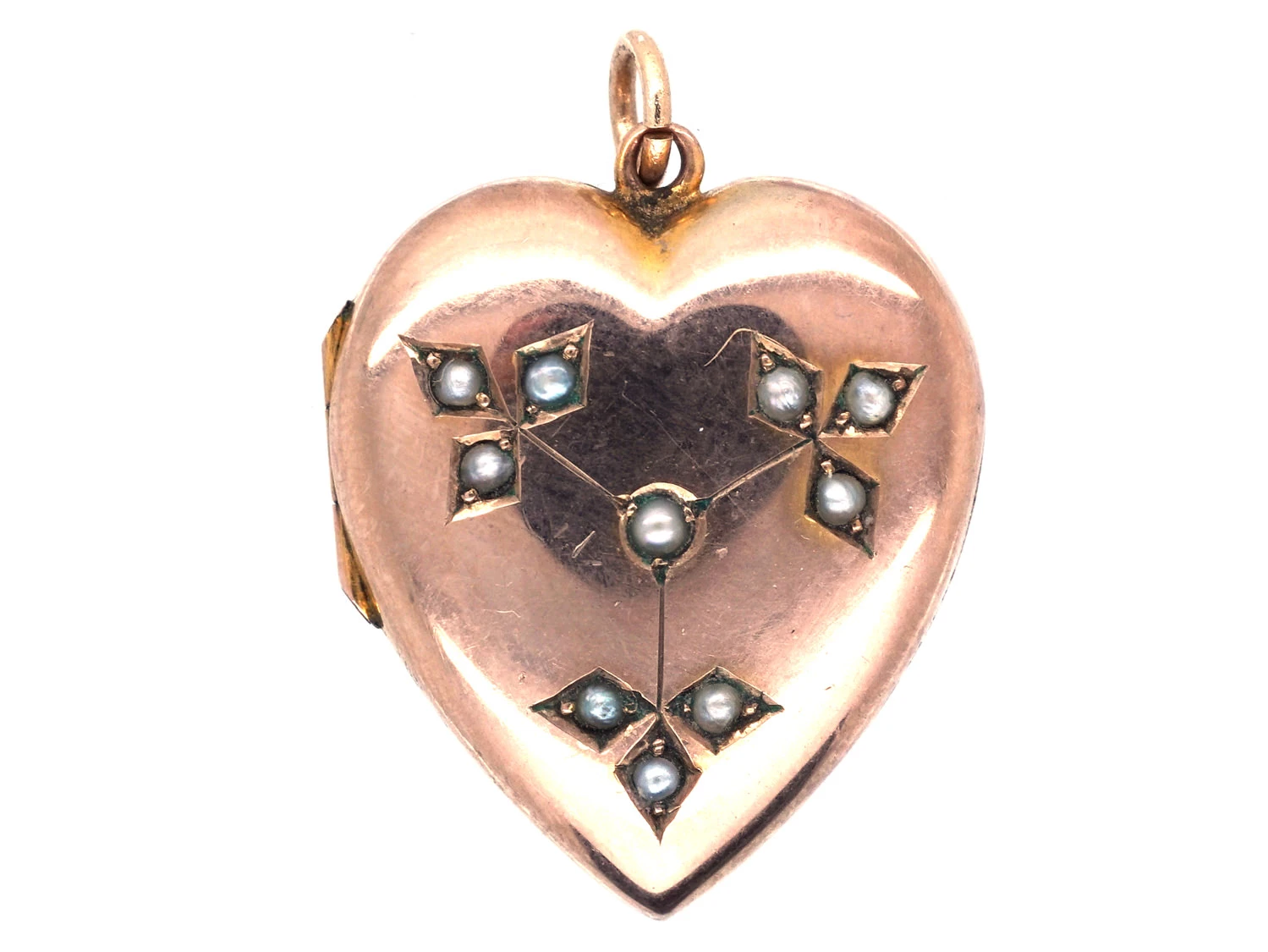 Edwardian 9ct Gold Heart Shaped Locket With Natural Split Pearl Design 3 Edwardian 9ct Gold Heart Shaped Locket With Natural Split Pearl Design