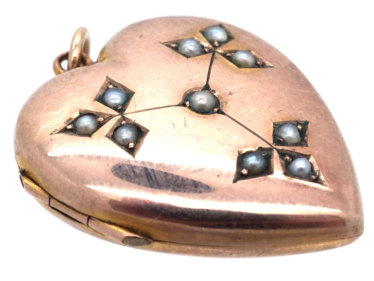 Edwardian 9ct Gold Heart Shaped Locket With Natural Split Pearl Design 5 Edwardian 9ct Gold Heart Shaped Locket With Natural Split Pearl Design - Image 3