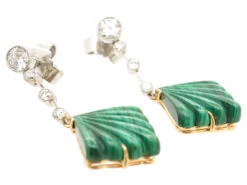 Art Deco Diamond & Malachite Drop Earrings -Antique Jewellery Company DSC00454