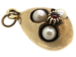 Edwardian Silver Gilt Egg Pendant Set With Pearls & A Garnet -Antique Jewellery Company DSC00460