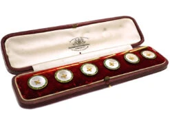 Edwardian 18ct Gold Enamel & Mother Of Pearl Set Of Dress Buttons In Original Case -Antique Jewellery Company DSC00466