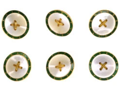 Edwardian 18ct Gold Enamel & Mother Of Pearl Set Of Dress Buttons In Original Case