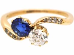 Early 20th Century 18ct Gold,Sapphire & Diamond Crossover Ring -Antique Jewellery Company DSC00509 scaled 1