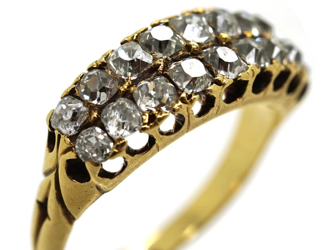 Victorian 18ct Gold Double Row Diamond Ring 6 Victorian 18ct Gold Double Row Diamond Ring - Image 4