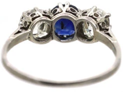 Edwardian Platinum, Sapphire & Diamond Three Stone Ring -Antique Jewellery Company DSC00519