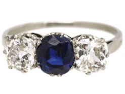 Edwardian Platinum, Sapphire & Diamond Three Stone Ring -Antique Jewellery Company DSC00534