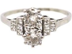 Art Deco Platinum Two Stone Diamond Ring With French Cut Diamond Set Shoulders 13 Art Deco Platinum Two Stone Diamond Ring With French Cut Diamond Set Shoulders -Antique Jewellery Company DSC00554 scaled 1