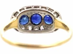 Edwardian 18ct & Platinum, Three Stone Sapphire & Diamond Oval Boat Shaped Ring 10 Edwardian 18ct & Platinum, Three Stone Sapphire & Diamond Oval Boat Shaped Ring -Antique Jewellery Company DSC00564 scaled 1