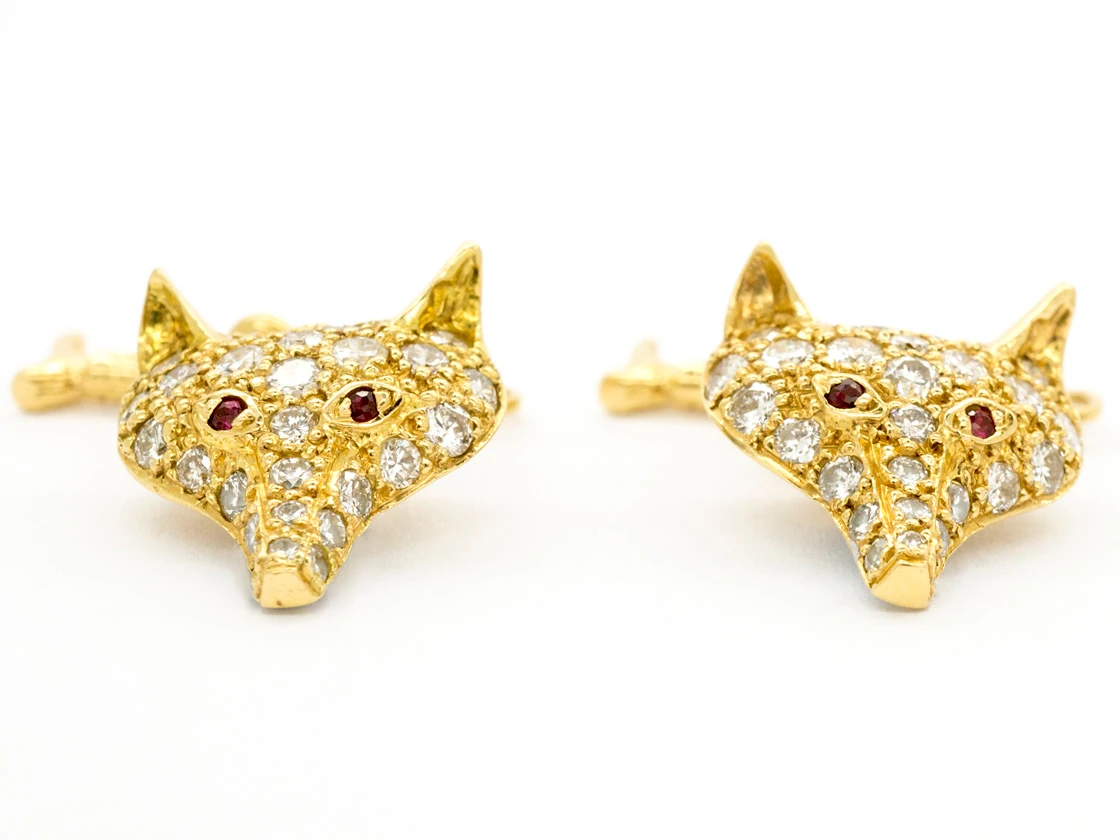 Diamond & Ruby 18ct Gold Fox & Whip Cufflinks 4 Diamond & Ruby 18ct Gold Fox & Whip Cufflinks - Image 2