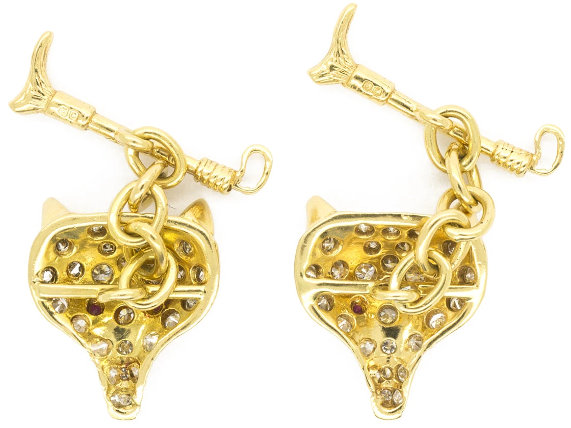 Diamond & Ruby 18ct Gold Fox & Whip Cufflinks 5 Diamond & Ruby 18ct Gold Fox & Whip Cufflinks - Image 3