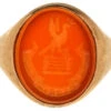 9ct Gold & Carnelian Intaglio With Crest Signet Ring