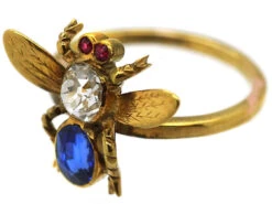 15ct Gold Diamond, Sapphire & Ruby Bee Ring -Antique Jewellery Company DSC00622