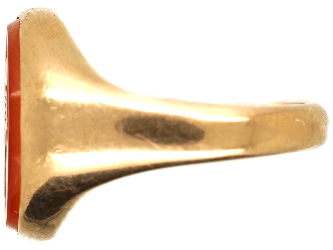 9ct Gold & Carnelian Intaglio With Crest Signet Ring 5 9ct Gold & Carnelian Intaglio With Crest Signet Ring - Image 3