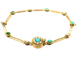 Edwardian 15ct Gold Turquoise & Natural Split Pearl Bracelet For Charms -Antique Jewellery Company DSC00646 1