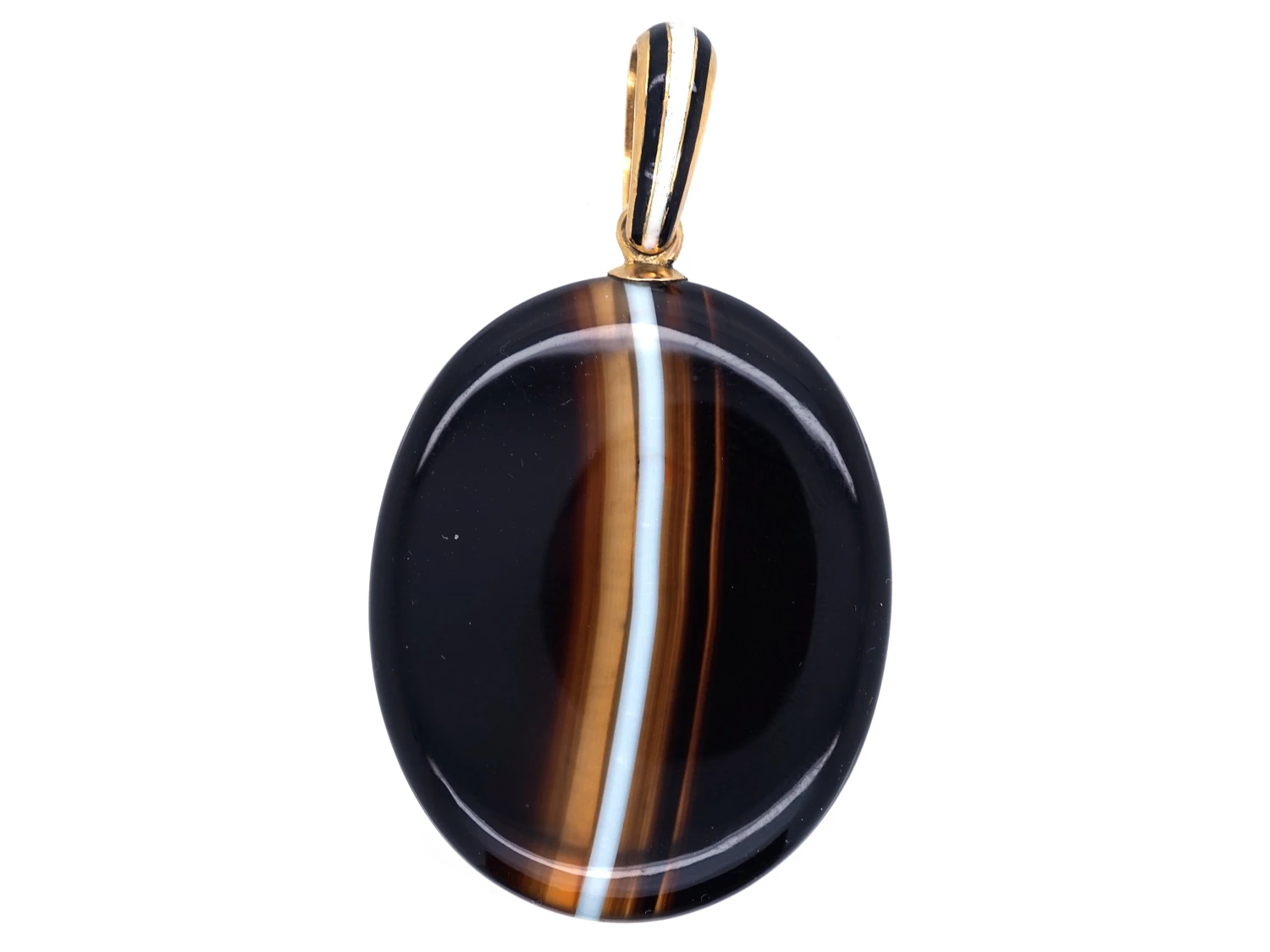 Victorian 18ct Gold & Banded Onyx Oval Pendant With Locket Back 3 Victorian 18ct Gold & Banded Onyx Oval Pendant With Locket Back