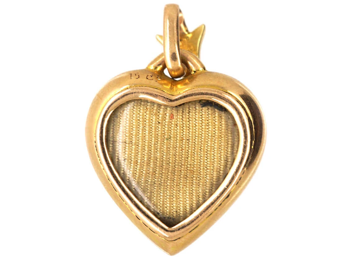 Edwardian 15ct Gold, Enamel & Natural Split Pearl Heart Pendant With Locket Back 6 Edwardian 15ct Gold, Enamel & Natural Split Pearl Heart Pendant With Locket Back - Image 4