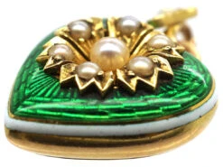 Edwardian 15ct Gold, Enamel & Natural Split Pearl Heart Pendant With Locket Back 9 Edwardian 15ct Gold, Enamel & Natural Split Pearl Heart Pendant With Locket Back -Antique Jewellery Company DSC00742