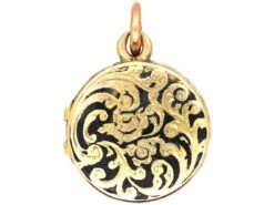 Victorian 18ct Gold Round Locket With Black Enamel Detail