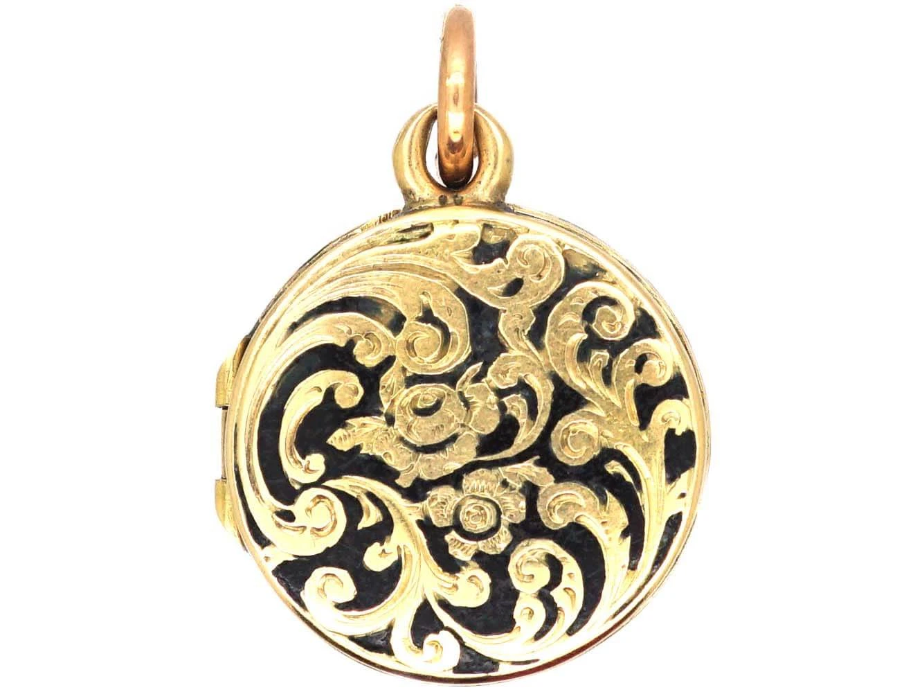 Victorian 18ct Gold Round Locket With Black Enamel Detail 3 Victorian 18ct Gold Round Locket With Black Enamel Detail