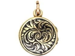 Victorian 18ct Gold Round Locket With Black Enamel Detail 9 Victorian 18ct Gold Round Locket With Black Enamel Detail -Antique Jewellery Company DSC00768 1