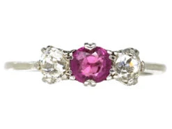 Platinum, Ruby & Diamond Three Stone Ring