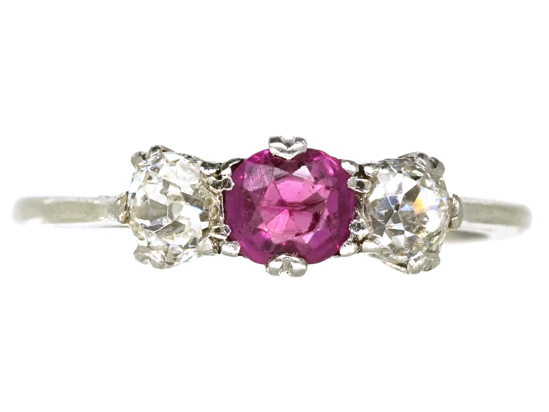 Platinum, Ruby & Diamond Three Stone Ring 3 Platinum, Ruby & Diamond Three Stone Ring