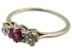 Platinum, Ruby & Diamond Three Stone Ring 15 Platinum, Ruby & Diamond Three Stone Ring -Antique Jewellery Company DSC00794