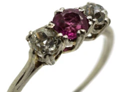 Platinum, Ruby & Diamond Three Stone Ring 12 Platinum, Ruby & Diamond Three Stone Ring -Antique Jewellery Company DSC00797
