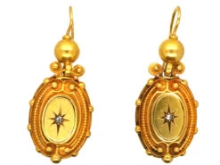 Victorian 15ct Gold & Diamond Drop Earrings