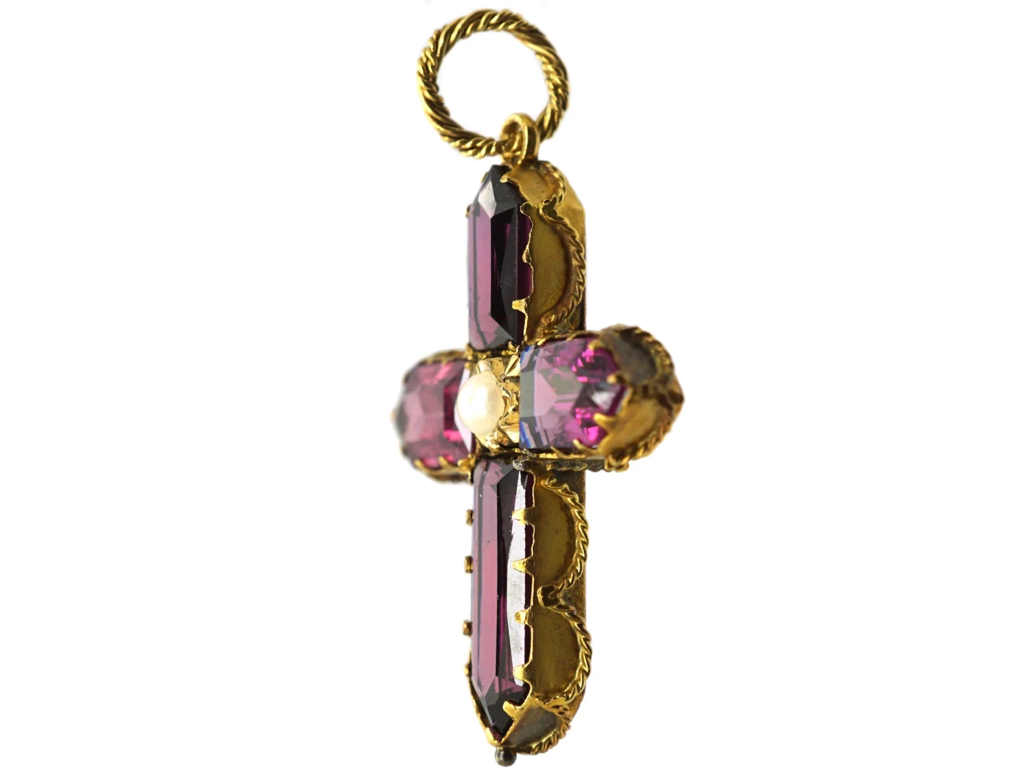 Early Victorian 15ct Gold Cross Set With Almandine Garnets & A Split Pearl 4 Early Victorian 15ct Gold Cross Set With Almandine Garnets & A Split Pearl - Image 2