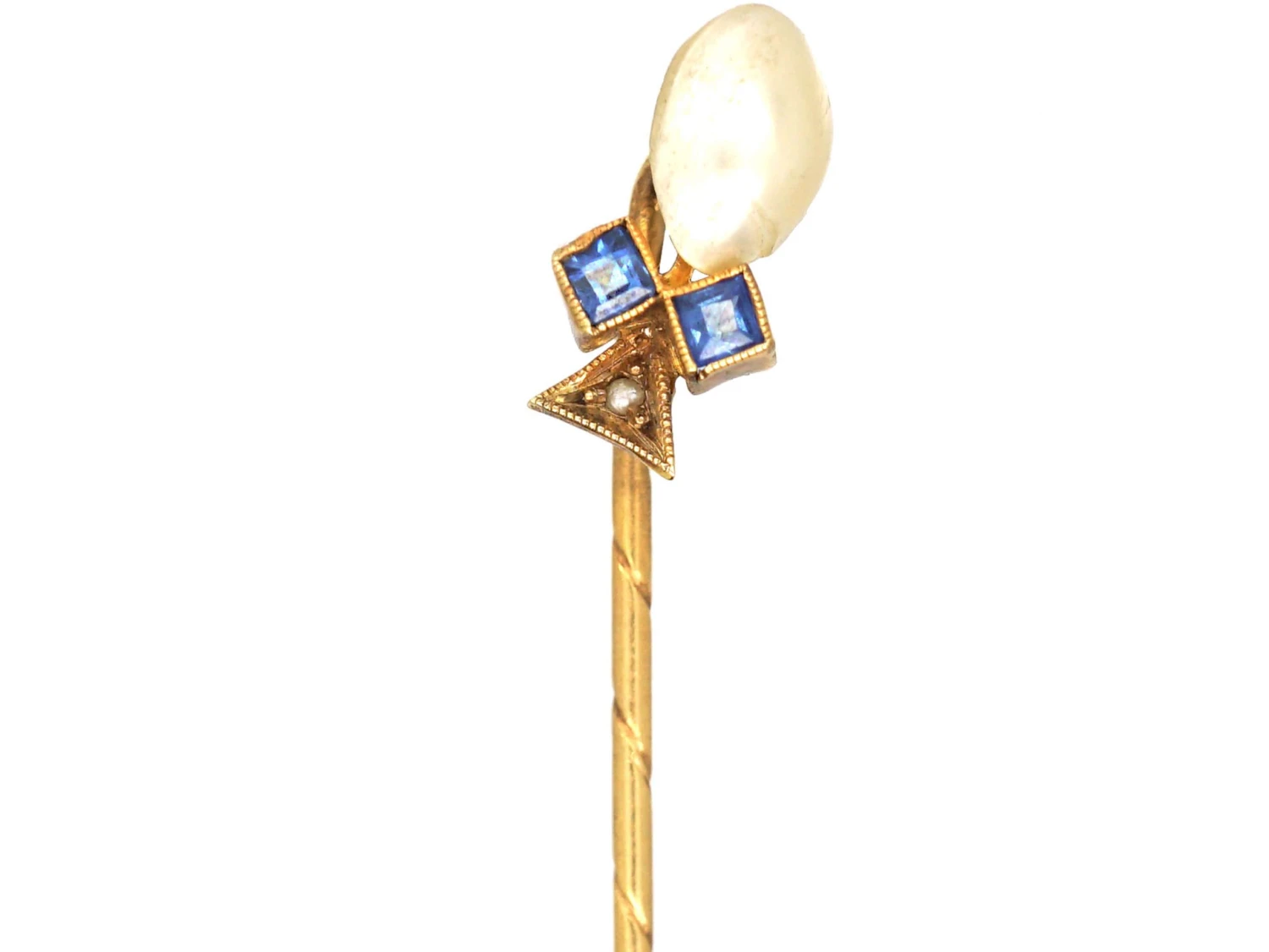 Edwardian Gold, Blister Pearl & Sapphire Tie Pin 3 Edwardian Gold, Blister Pearl & Sapphire Tie Pin