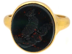 Victorian 18ct Gold Signet Ring With Bloodstone Intaglio Of A Ram -Antique Jewellery Company DSC00900 Recovered