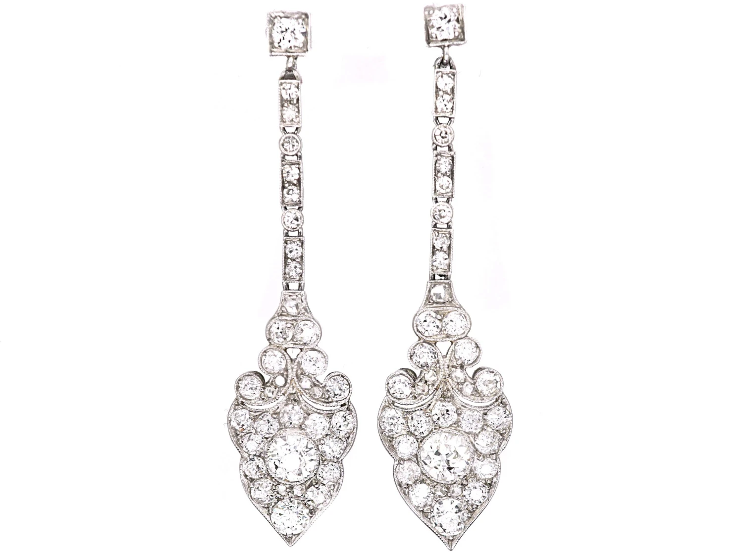 Early 20th Century Platinum Diamond Drop Earrings 3 Early 20th Century Platinum Diamond Drop Earrings