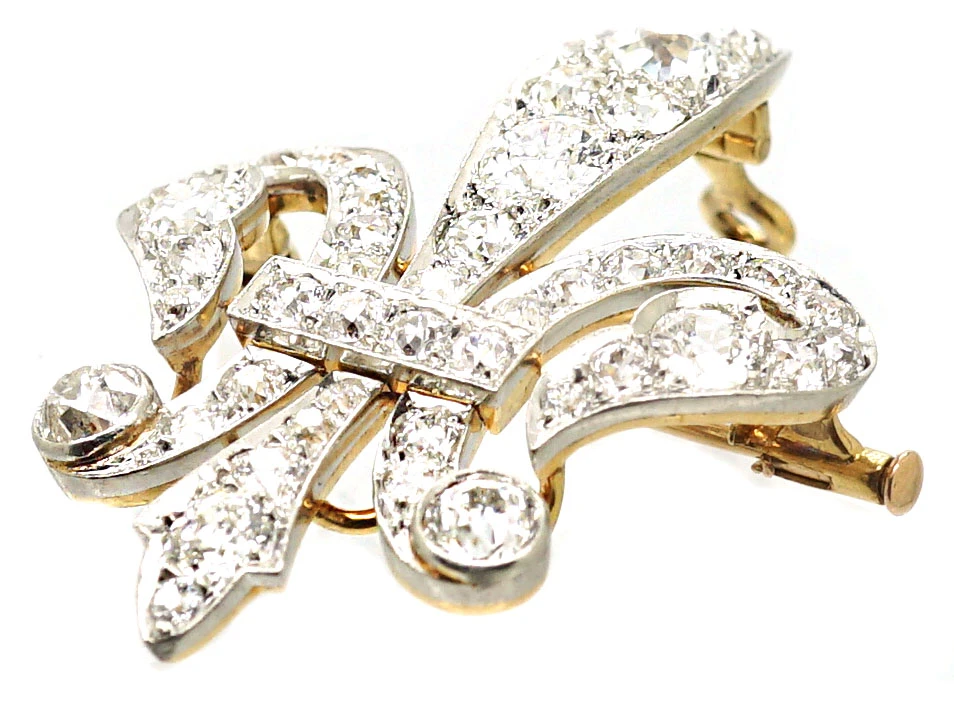 Victorian 15ct Gold & Platinum, Fleur De Lys Pendant / Brooch Set With Diamonds 4 Victorian 15ct Gold & Platinum, Fleur De Lys Pendant / Brooch Set With Diamonds - Image 2